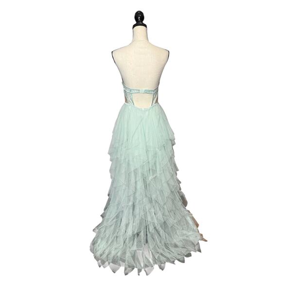 For Love and Lemons Dress Bustier Gown Tiered Tulle Prom Strapless Mint M NWT - Picture 2 of 12